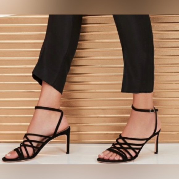 Stuart Weitzman Black Spotlight Strappy Suede Sandal Heel Size 9 $orig$ 425 - Picture 2 of 10